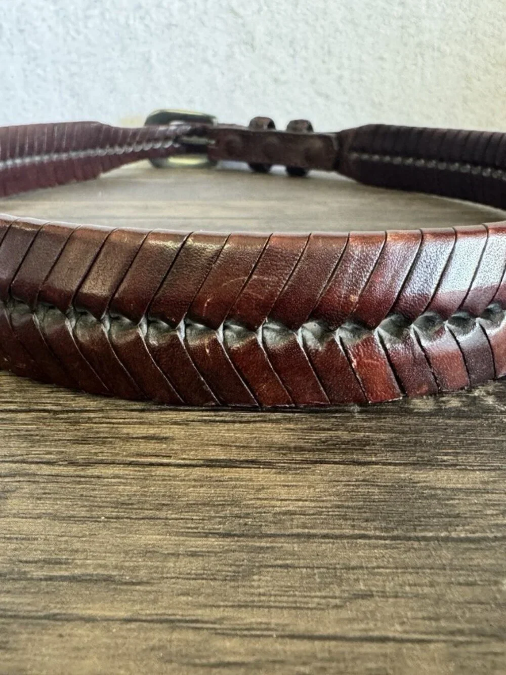 Vintage Western Braided Leather Fishtail Belt Rattlesnake